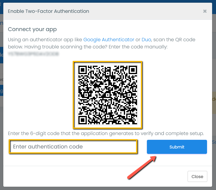 Enter Your Authentication Code