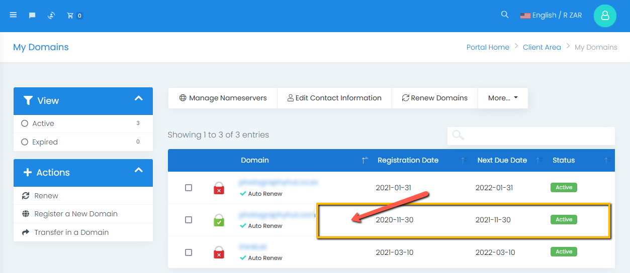 Select Domain then Manage Nameservers