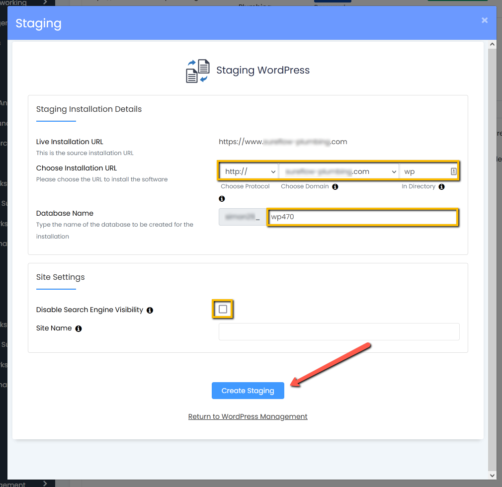 Fill in Details then Create Staging