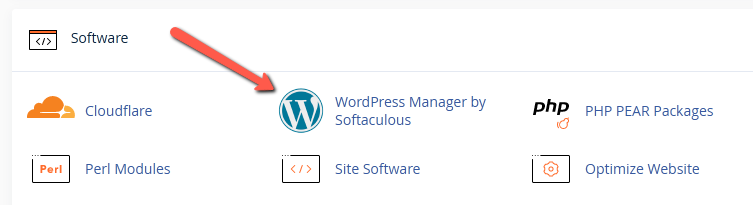 Select WordPress Manager by Softaculous in Software section