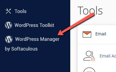 Select WordPress Manager by Softaculous in sidebar