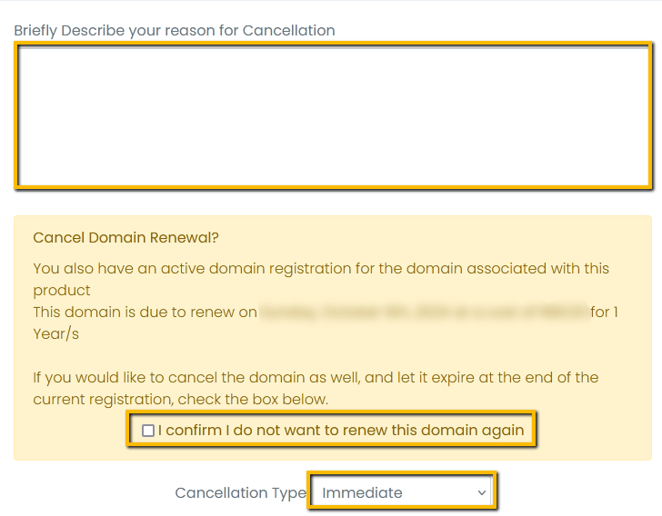 Complete cancellation request form