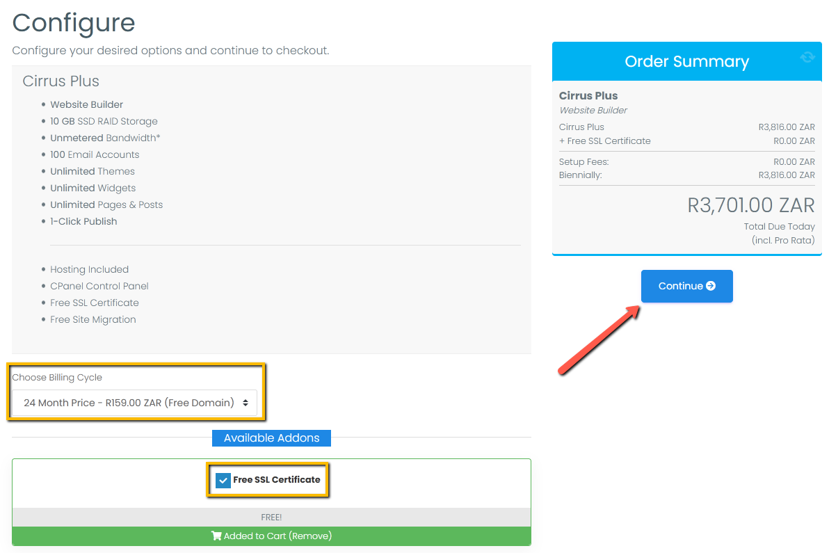 Configure Website Builder Plan