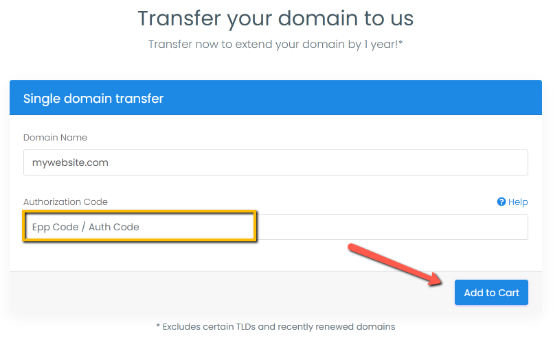 Add Domain to Cart
